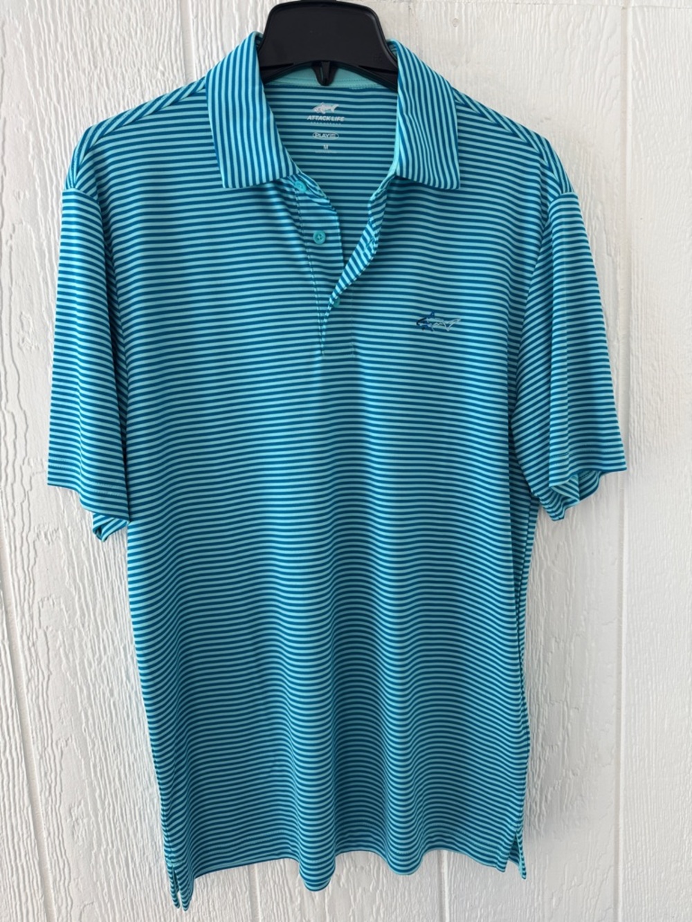 Greg Norman Play Dry Polo Shirt Medium Blue Stripe Performance Golf Shirt